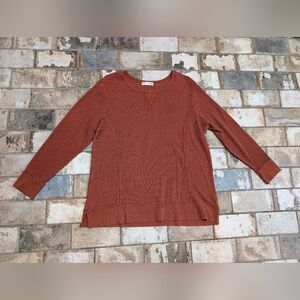 89th & Madison XL Orange Brick Waffle Knit Pullover